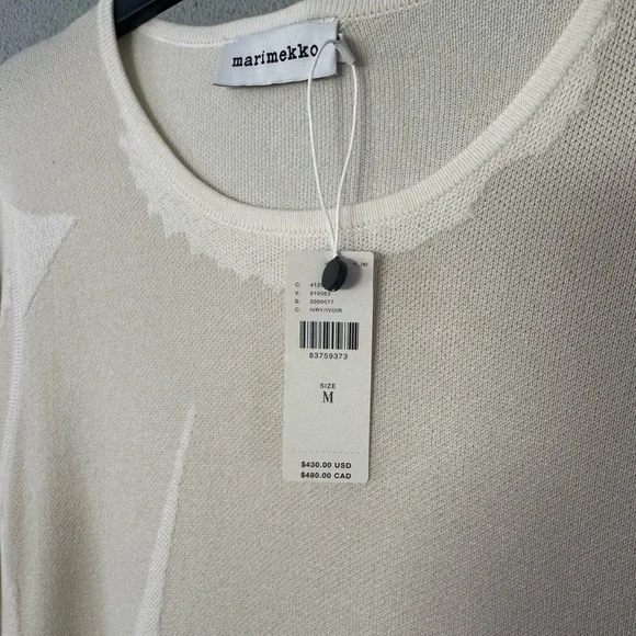 Marimekko Cream Floral Long Sleeve Sweater Dress size M NWT - Picture 2 of 4